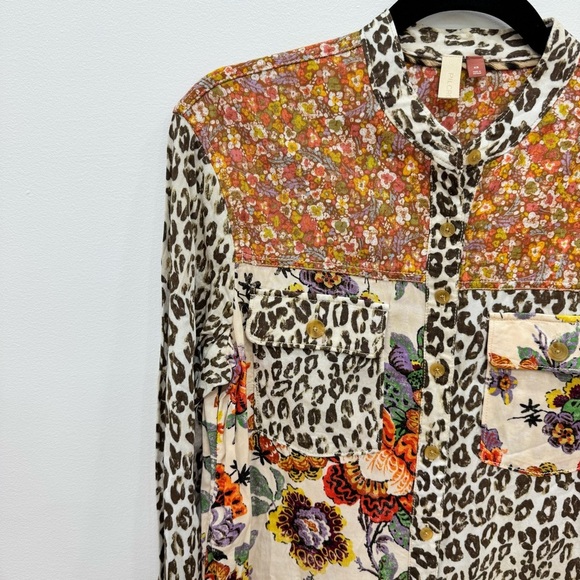 Pilcro Anthropologie Relaxed Button Down Tunic/Shirt Leopard Animal Sz XS - Picture 7 of 10